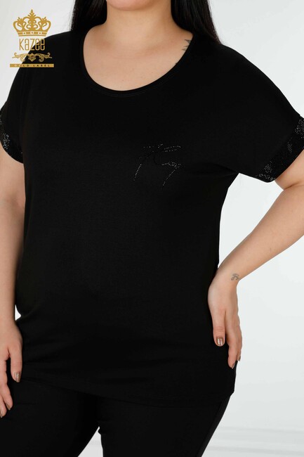 Women's Blouse Stone Embroidered Black - 78918 | KAZEE - Thumbnail