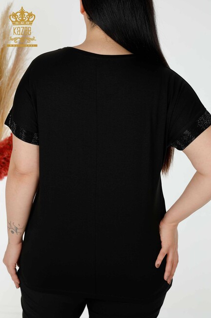 Women's Blouse Stone Embroidered Black - 78918 | KAZEE - Thumbnail