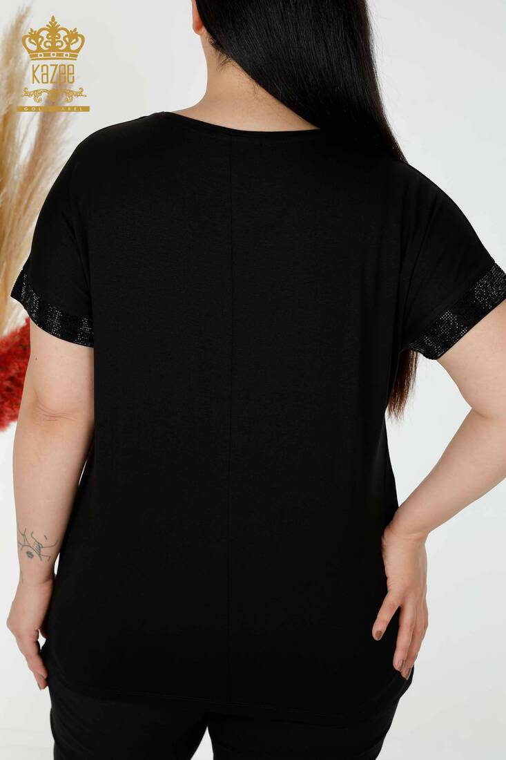 Women's Blouse Stone Embroidered Black - 78918 | KAZEE