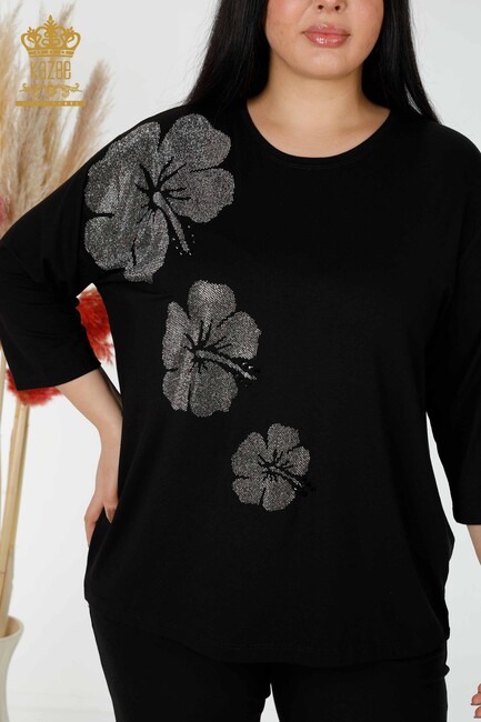 Women's Blouse Stone Embroidered Black - 78990 | KAZEE - Thumbnail