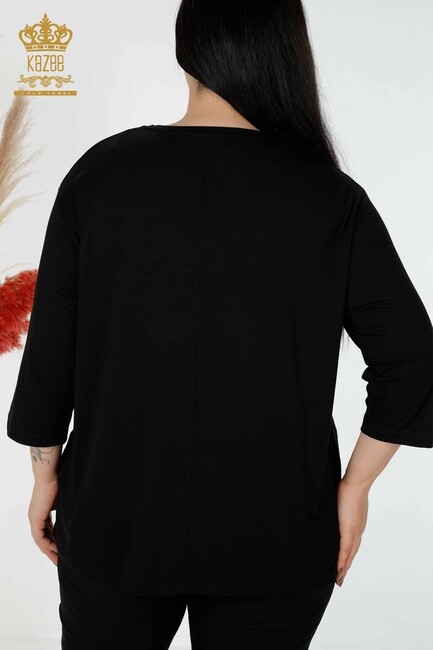 Women's Blouse Stone Embroidered Black - 78990 | KAZEE - Thumbnail