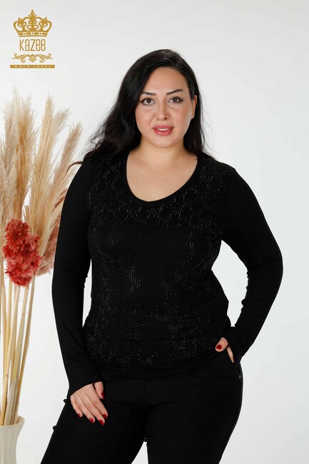 Women's Blouse Stone Embroidered Black - 79016 | KAZEE - Thumbnail