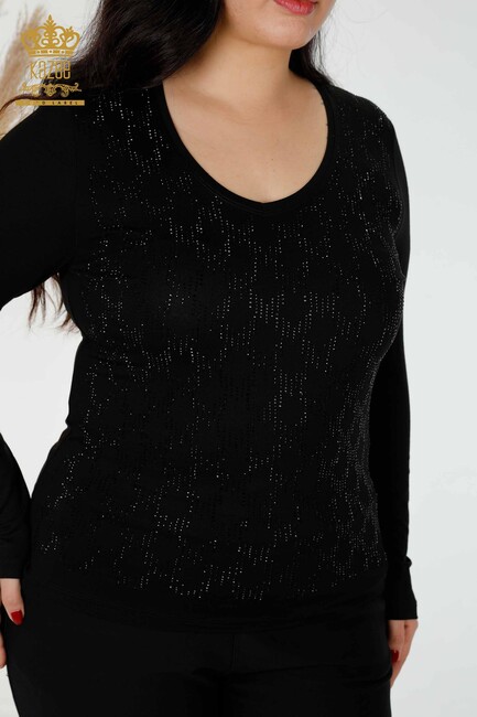 Women's Blouse Stone Embroidered Black - 79016 | KAZEE - Thumbnail