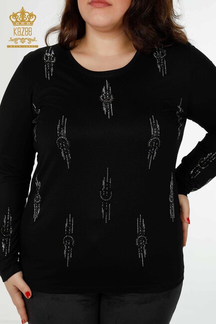 Women's Blouse Stone Embroidered Black - 79043 | KAZEE - Thumbnail