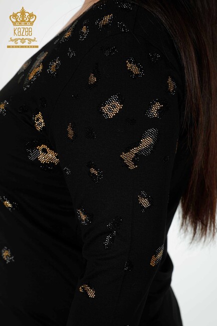 Women's Blouse Stone Embroidered Black - 79047 | KAZEE - Thumbnail