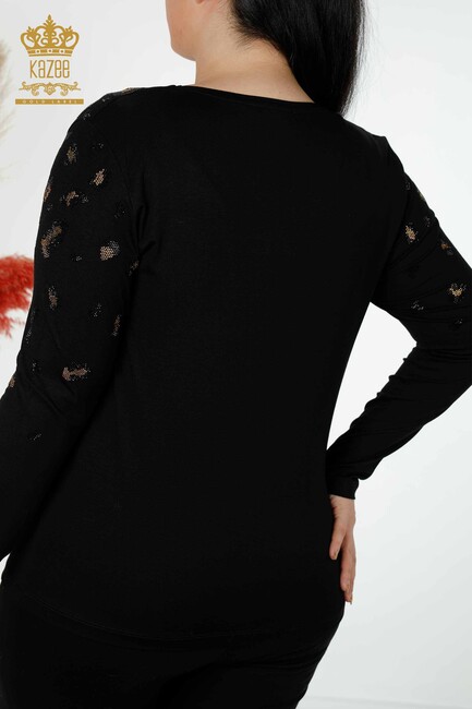 Women's Blouse Stone Embroidered Black - 79047 | KAZEE - Thumbnail