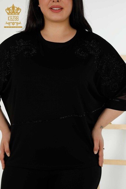 Women's Blouse Stone Embroidered Black - 79051 | KAZEE - Thumbnail