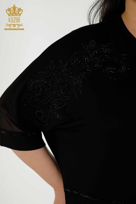 Women's Blouse Stone Embroidered Black - 79051 | KAZEE - Thumbnail