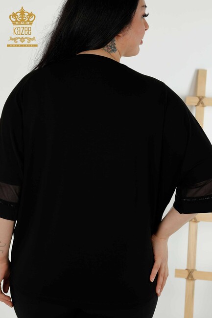 Women's Blouse Stone Embroidered Black - 79051 | KAZEE - Thumbnail