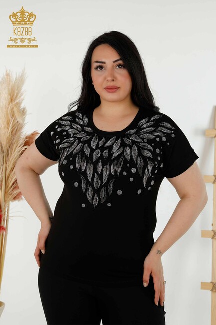 Women's Blouse Stone Embroidered Black - 79053 | KAZEE - Thumbnail