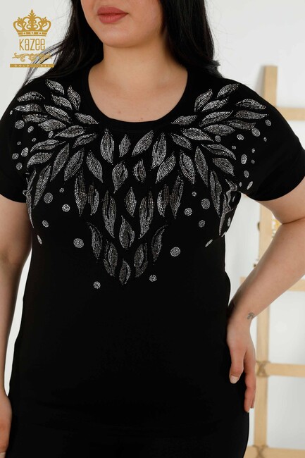 Women's Blouse Stone Embroidered Black - 79053 | KAZEE - Thumbnail