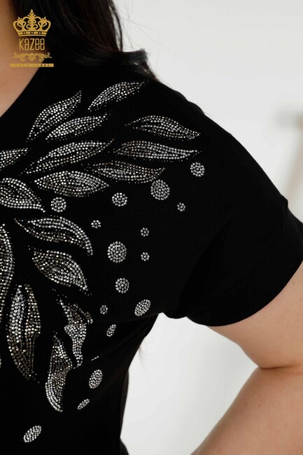 Women's Blouse Stone Embroidered Black - 79053 | KAZEE - Thumbnail