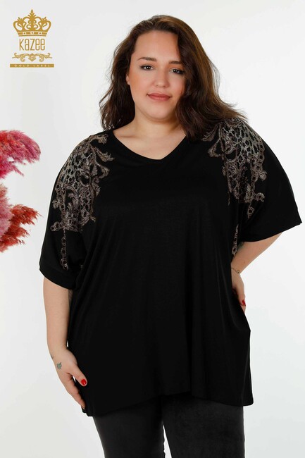 Women's Blouse Stone Embroidered Black - 79064 | KAZEE - Thumbnail