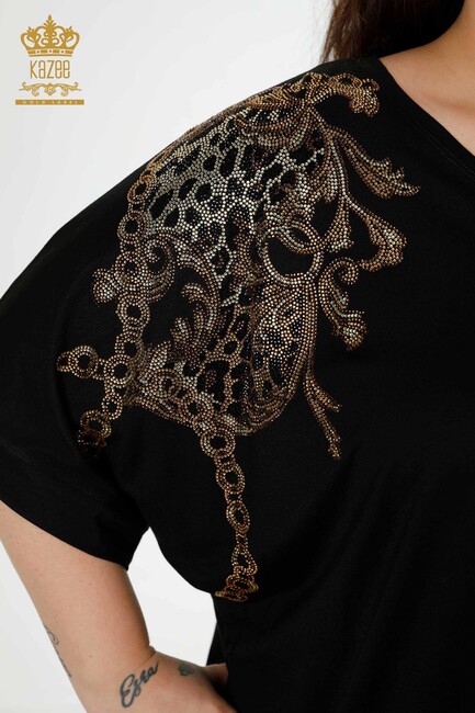 Women's Blouse Stone Embroidered Black - 79064 | KAZEE - Thumbnail