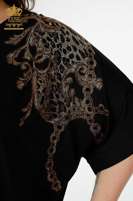 Women's Blouse Stone Embroidered Black - 79064 | KAZEE - Thumbnail