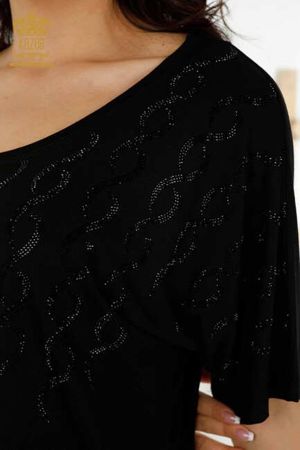 Women's Blouse Stone Embroidered Black - 79069 | KAZEE - Thumbnail