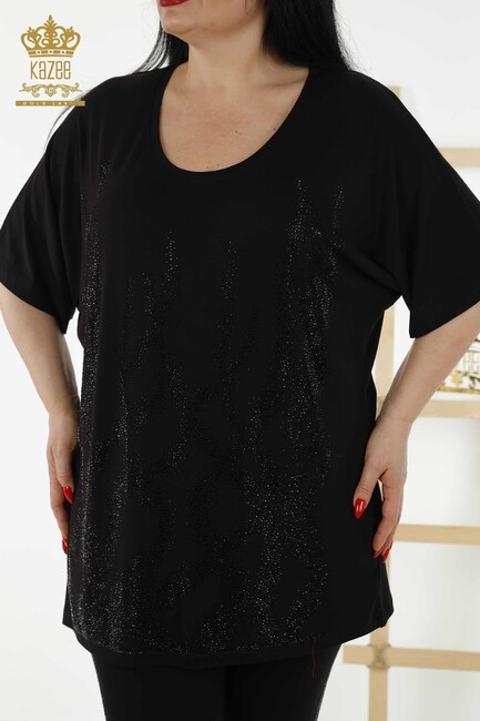 Women's Blouse Stone Embroidered Black - 79070 | KAZEE - Thumbnail