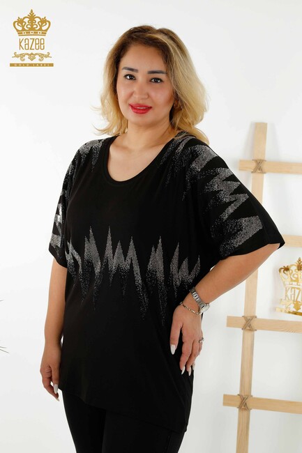 Women's Blouse Stone Embroidered Black - 79109 | KAZEE - Thumbnail