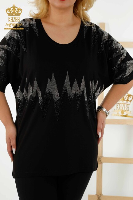 Women's Blouse Stone Embroidered Black - 79109 | KAZEE - Thumbnail