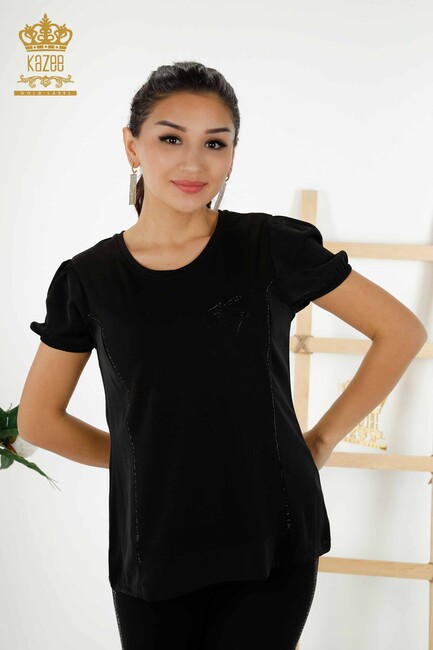 Women's Blouse Stone Embroidered Black - 79226 | KAZEE - Thumbnail