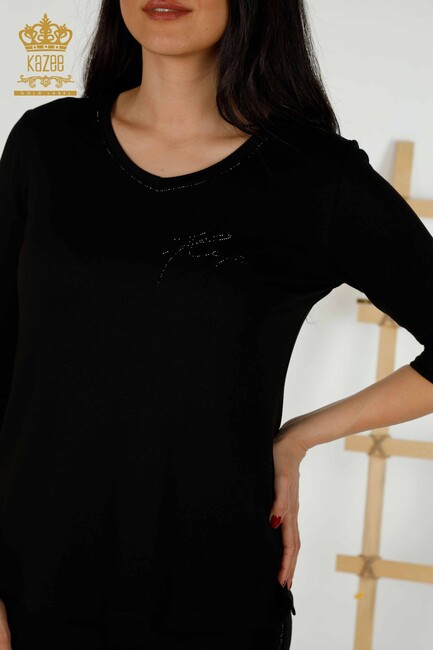 Women's Blouse Stone Embroidered Black - 79309 | KAZEE - Thumbnail