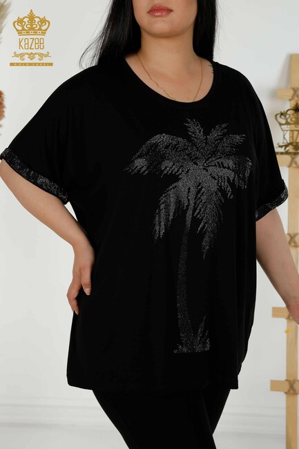 Women's Blouse Stone Embroidered Black - 79325 | KAZEE - Thumbnail