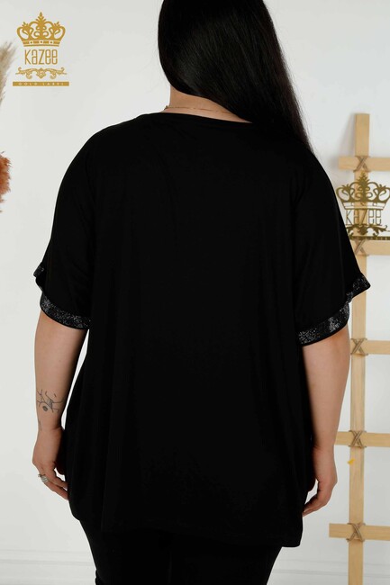 Women's Blouse Stone Embroidered Black - 79325 | KAZEE - Thumbnail