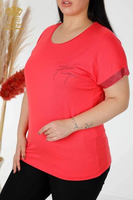 Women's Blouse Stone Embroidered Coral - 78918 | KAZEE - Thumbnail