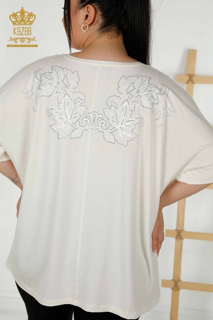 Women's Blouse Stone Embroidered Ecru - 79090 | KAZEE - Thumbnail