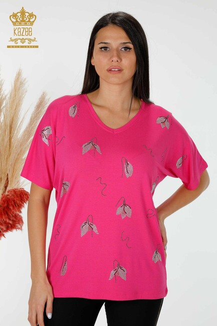 Women's Blouse Stone Embroidered Fuchsia - 78934 | KAZEE - Thumbnail