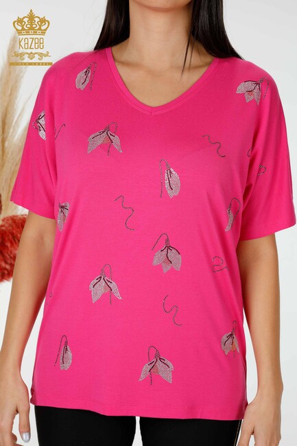 Women's Blouse Stone Embroidered Fuchsia - 78934 | KAZEE - Thumbnail