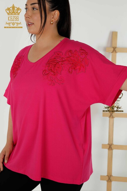 Women's Blouse Stone Embroidered Fuchsia - 79090 | KAZEE - Thumbnail