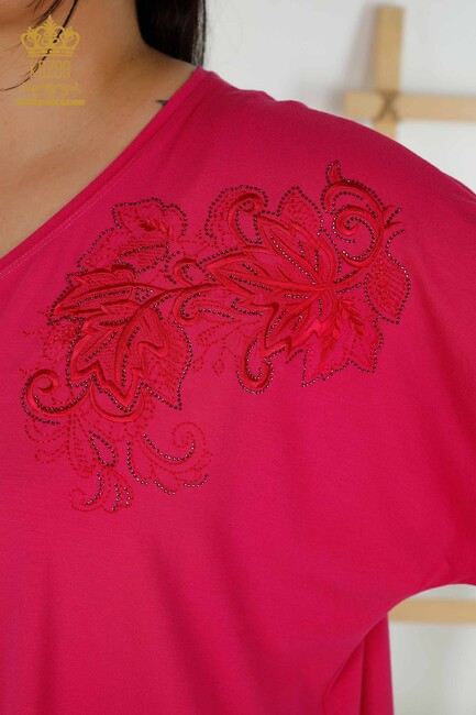 Women's Blouse Stone Embroidered Fuchsia - 79090 | KAZEE - Thumbnail