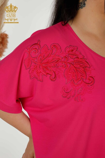 Women's Blouse Stone Embroidered Fuchsia - 79090 | KAZEE - Thumbnail