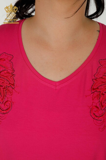 Women's Blouse Stone Embroidered Fuchsia - 79090 | KAZEE - Thumbnail