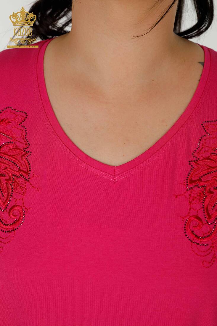 Women's Blouse Stone Embroidered Fuchsia - 79090 | KAZEE