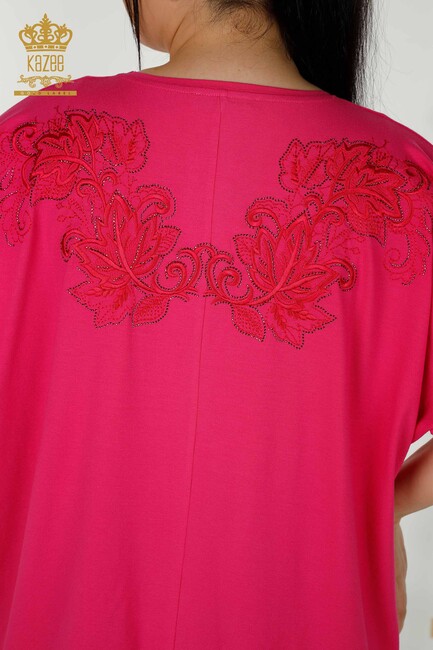 Women's Blouse Stone Embroidered Fuchsia - 79090 | KAZEE - Thumbnail