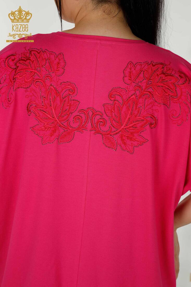 Women's Blouse Stone Embroidered Fuchsia - 79090 | KAZEE