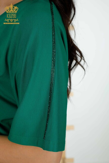 Women's Blouse Stone Embroidered Green - 77487 | KAZEE - Thumbnail