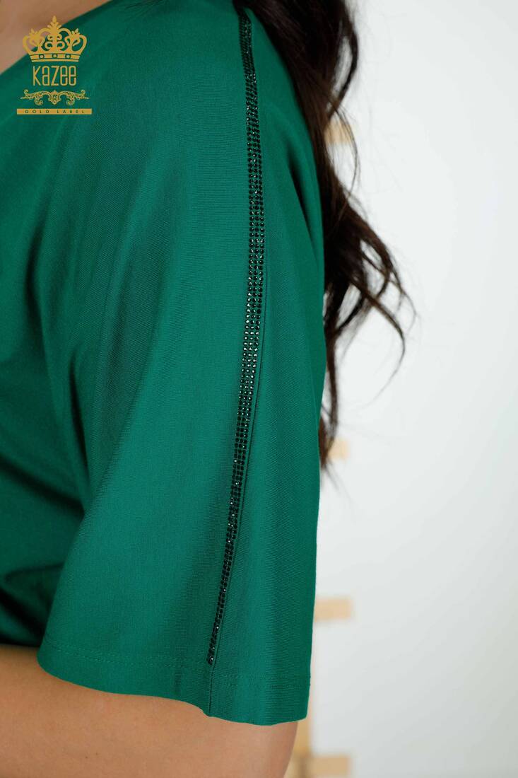 Women's Blouse Stone Embroidered Green - 77487 | KAZEE