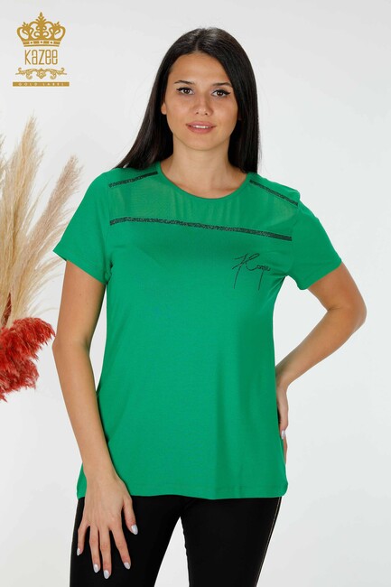 Women's Blouse Stone Embroidered Green - 78857 | KAZEE - Thumbnail