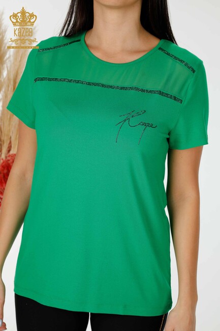 Women's Blouse Stone Embroidered Green - 78857 | KAZEE - Thumbnail