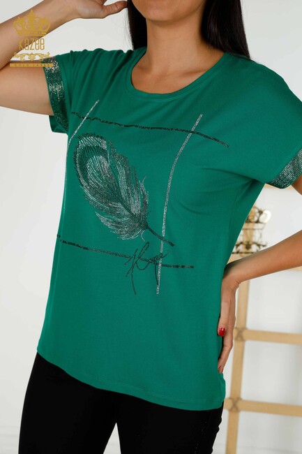 Women's Blouse Stone Embroidered Green - 78878 | KAZEE - Thumbnail