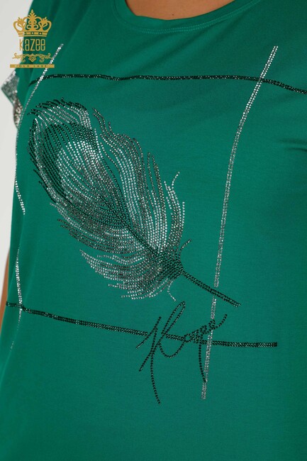 Women's Blouse Stone Embroidered Green - 78878 | KAZEE - Thumbnail