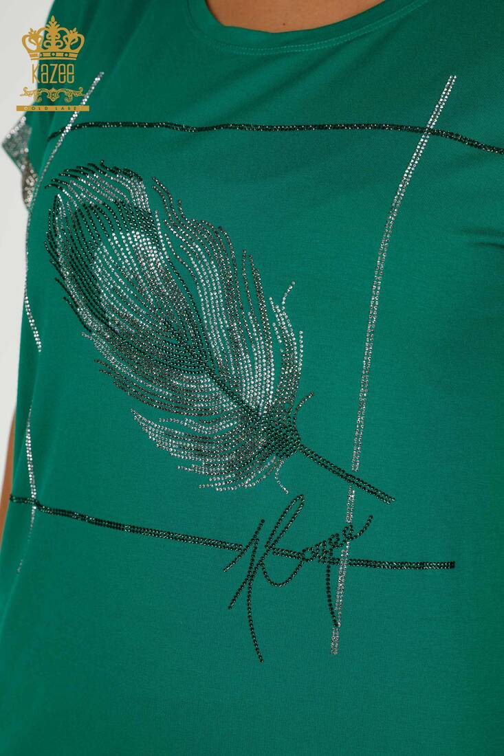 Women's Blouse Stone Embroidered Green - 78878 | KAZEE