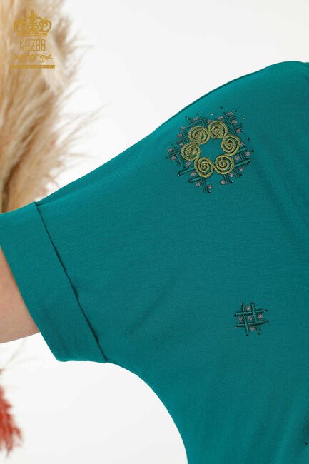 Women's Blouse Stone Embroidered Green - 78879 | KAZEE - Thumbnail