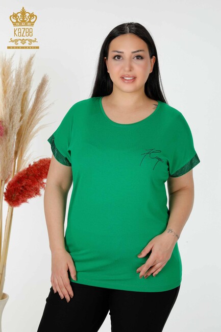 Women's Blouse Stone Embroidered Green - 78918 | KAZEE - Thumbnail