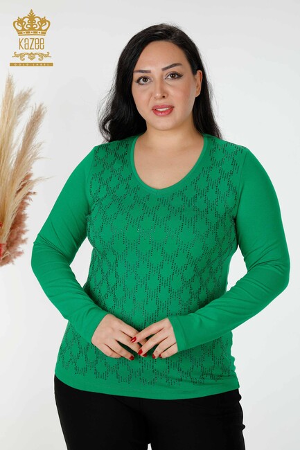 Women's Blouse Stone Embroidered Green - 79016 | KAZEE - Thumbnail