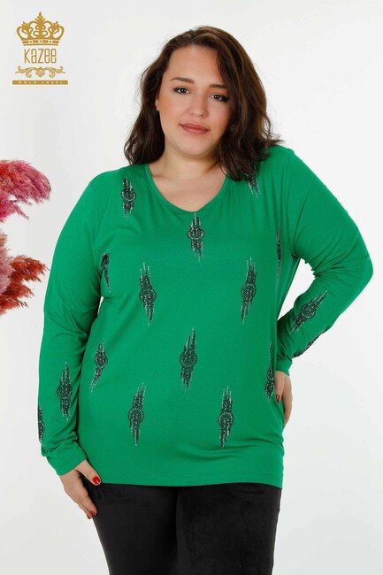 Women's Blouse Stone Embroidered Green - 79043 | KAZEE - Thumbnail