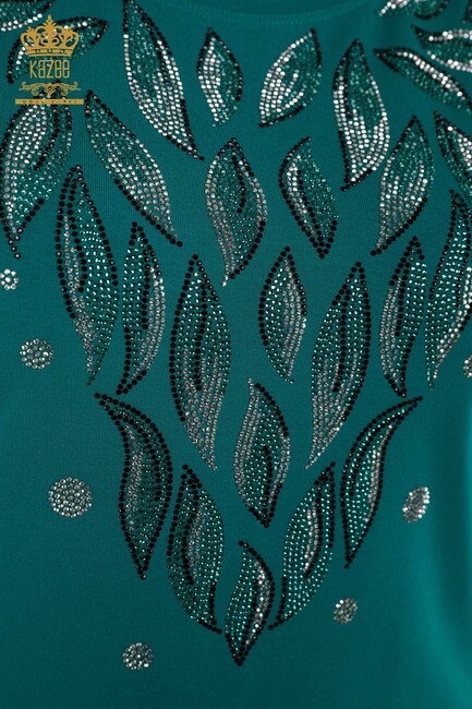 Women's Blouse Stone Embroidered Green - 79053 | KAZEE - Thumbnail